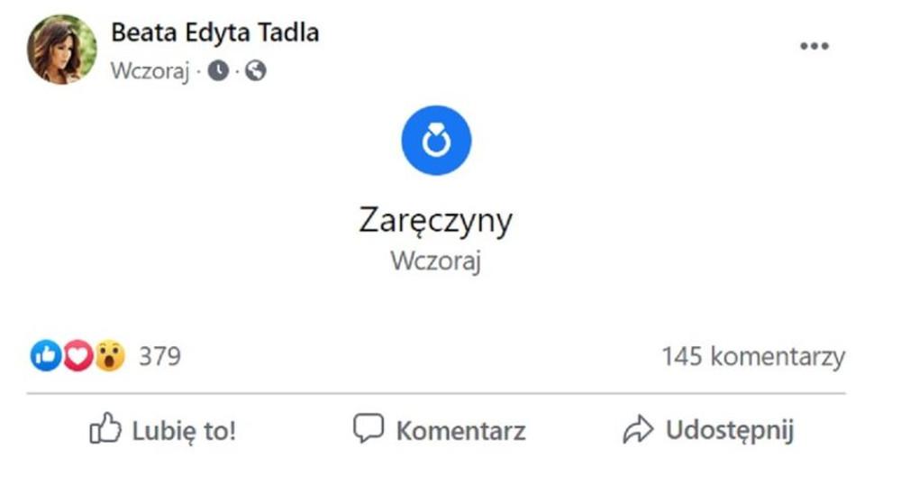 Beata Tadla zaręczyła się.