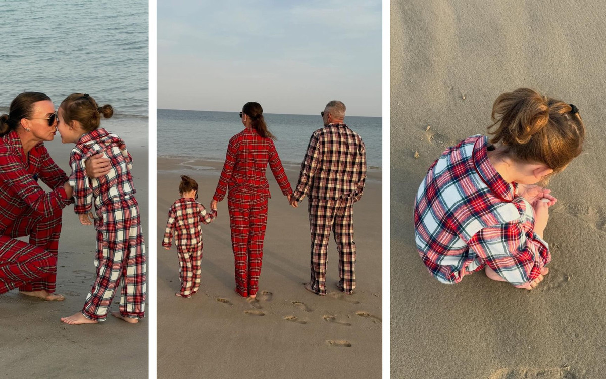 Świąteczna sesja w piżamach na plaży. Kasia Sokołowska pokazała 3-letniego synka