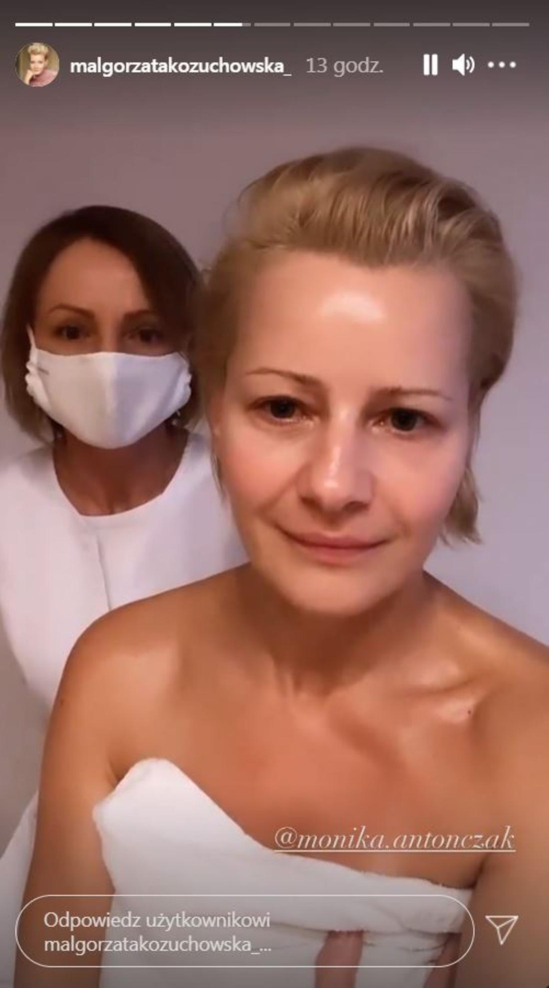 Małgorzata Kożuchowska bez makijażu i po masażu twarzy. 