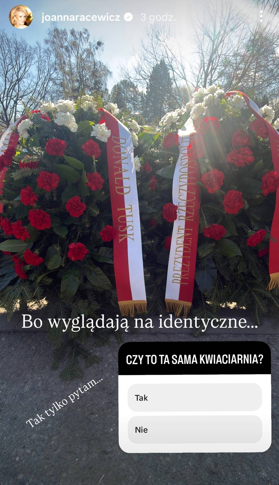 Joanna Racewicz o wieńcach na rocznicę katastrofy Smoleńskiej, fot. Instagram