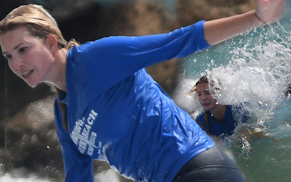 Ivanka Trump z dziećmi bierze lekcje surfowania. Doszło do groźnego incydentu