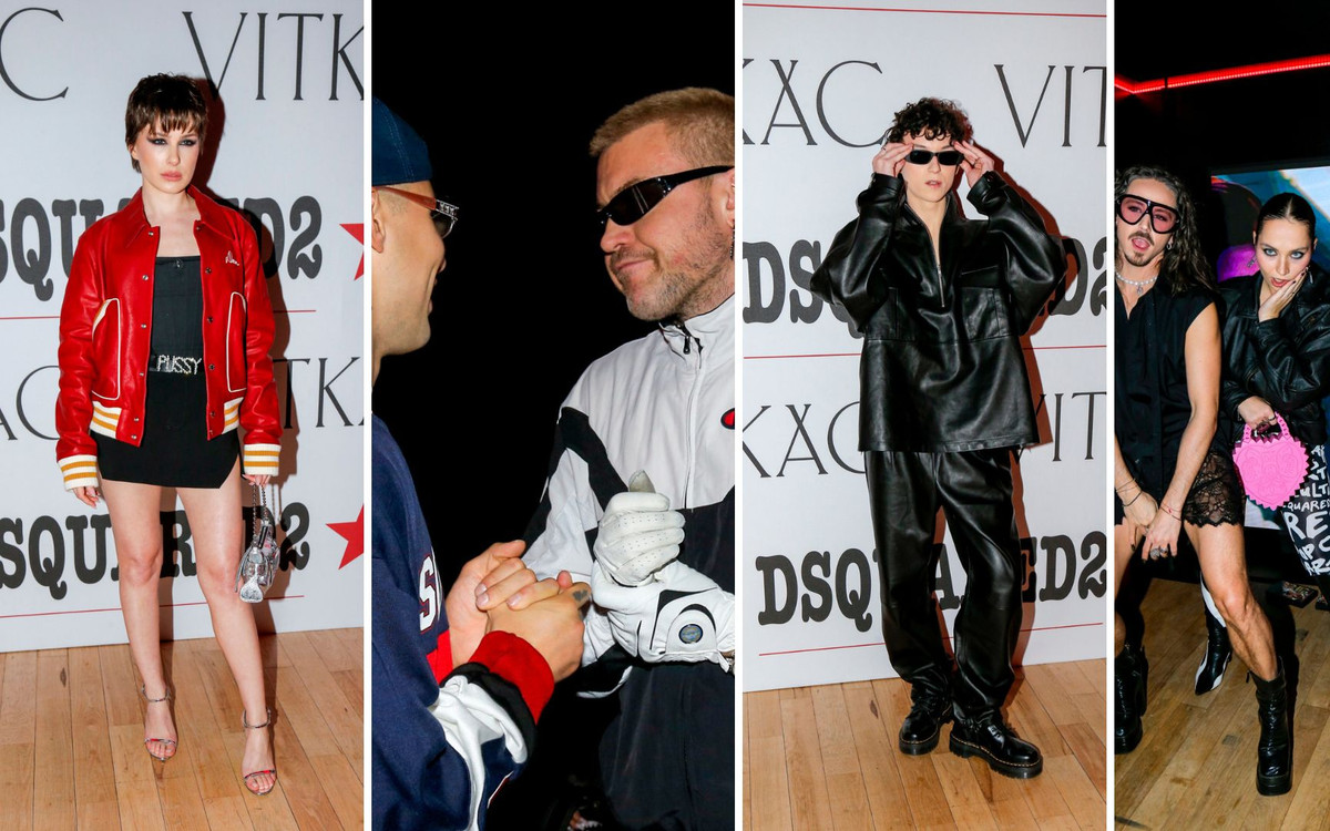 Impreza w luksusowym butiku. Sieklucka w totalnie krótkich włosach, Szpak wygina się przed aparatem