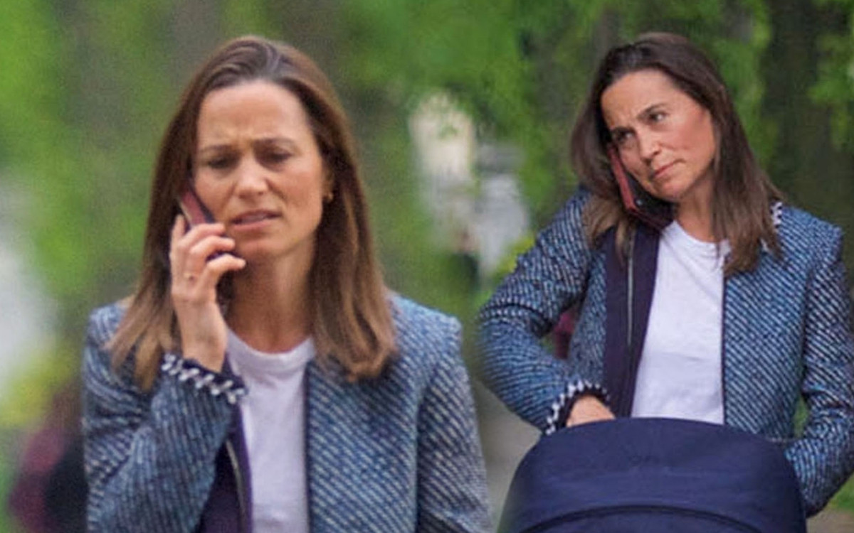 Zmęczona Pippa Middleton spaceruje z wózkiem – ostatnia noc chyba była nieprzespana (ZDJĘCIA)