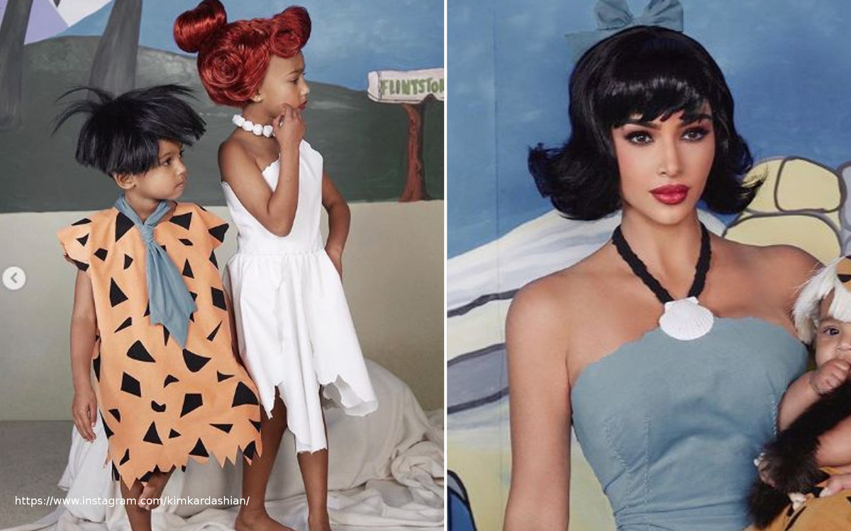Kim Kardashian z dziećmi jako rodzina Flinstonów na Halloween (ZDJĘCIA)