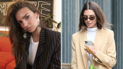Emily Ratajkowski w krótkiej fryzurze w kolorze blond wygląda…