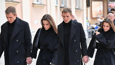 Jakub Rzeźniczak z żoną na pogrzebie Jacka Magiery. Tak pożegnali trenera