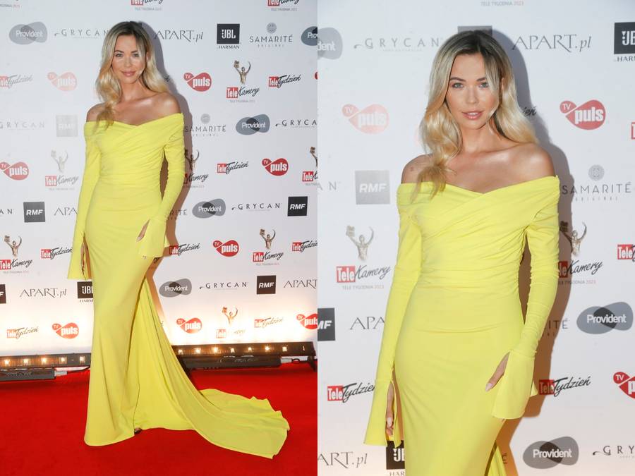 Telekamery 2023: Katarzyna Cichopek i Sandra Kubicka w żółci, Adriana Kalska w bogato zdobionej sukni z trenem