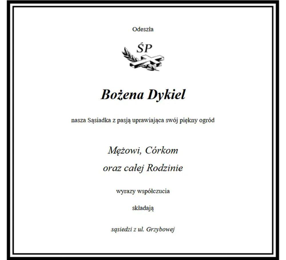 Nekrolog Bożena Dykiel/źródło: "Gazeta Wyborcza"