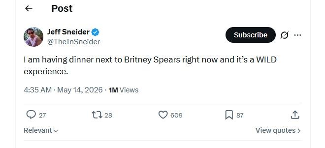 "Dzikie przeżycie" Britney Spears, fot. x.com