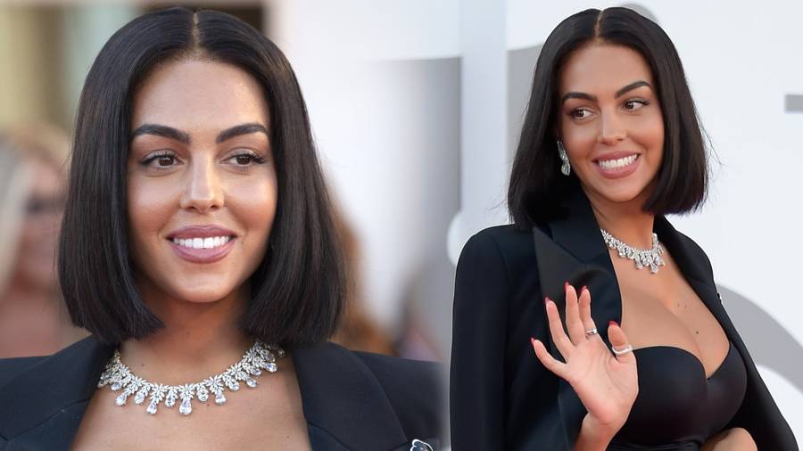 Georgina Rodriguez w czarnym kombinezonie na Festiwalu w Wenecji. W tej fryzurze wygląda OBŁĘDNIE!