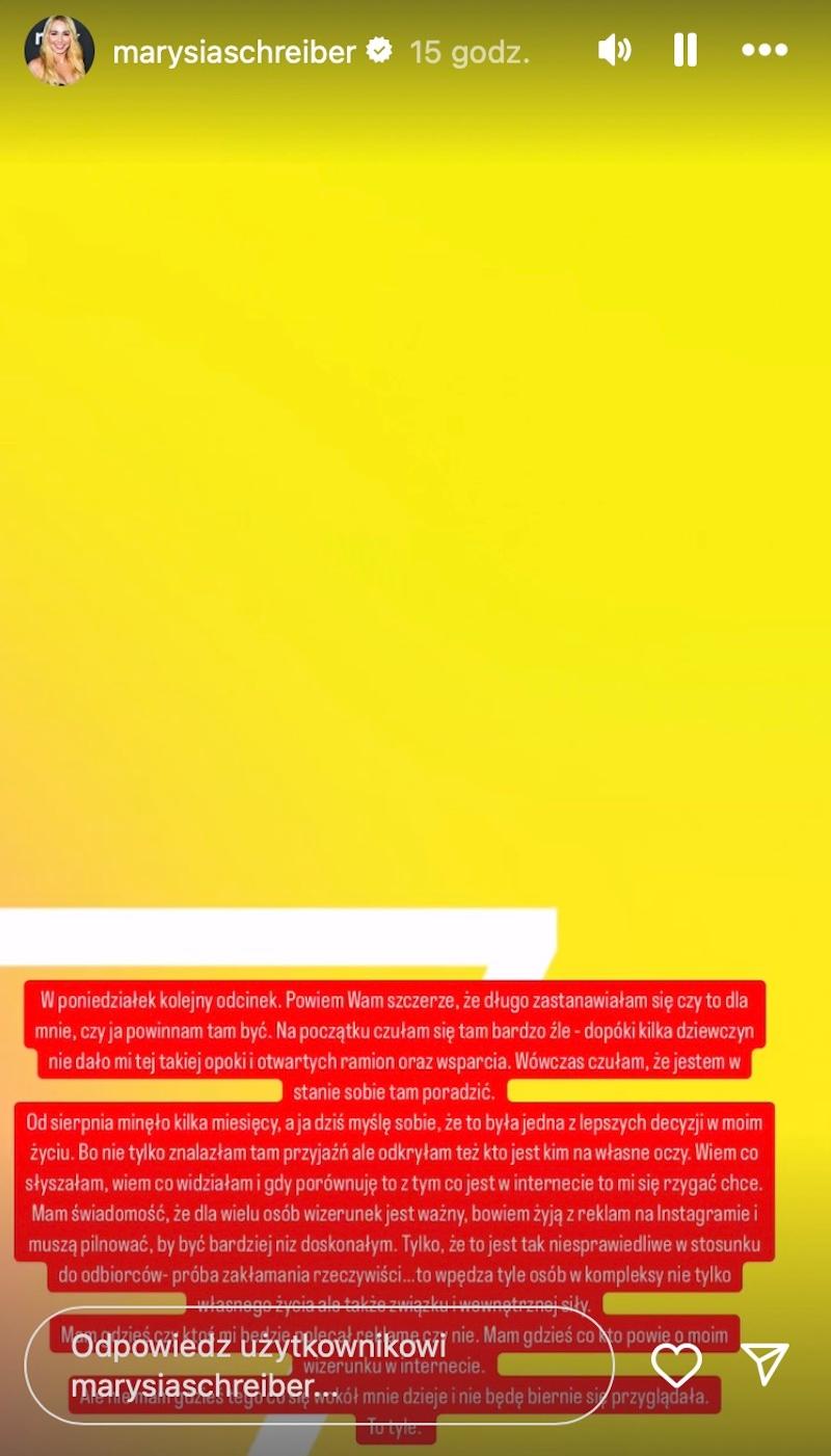 Marianna Schreiber odpowiada na zarzuty/ Instagram
