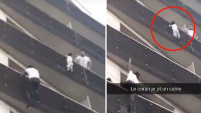 Dziecko zwisające z balkonu! Na pomoc przyszedł SPIDERMEN!