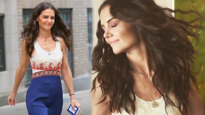 Bardzo chuda Katie Holmes w eleganckiej stylizacji na konferencji prasowej Global Citizen. Spójrzcie na jej kości policzkowe!