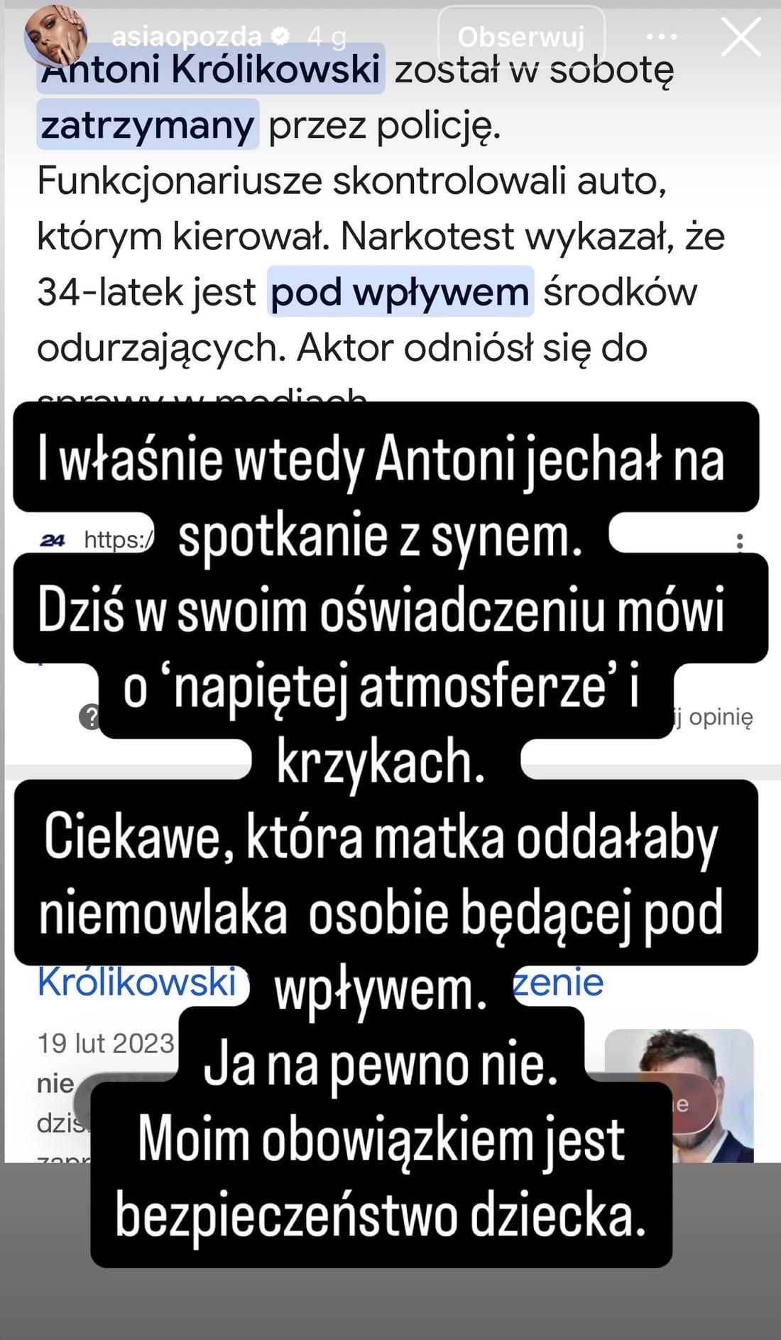 Opozda przerwała milczenie. Zmiażdżyła Królikowskiego, fot. Instagram