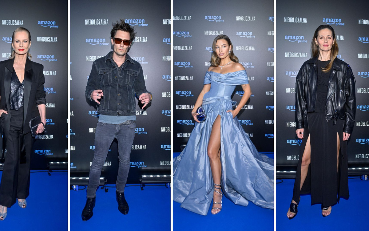 Premiera filmu “Nieobliczalna”. Julia Wieniawa w sukni balowej, Magdalena Cielecka i Agnieszka Grochowska całe w czerni