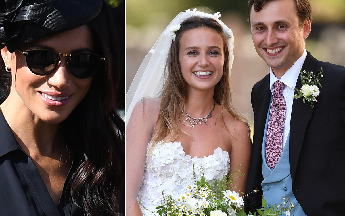 Księżna Meghan z księciem Harrym na ślubie Charliego van Straubenzee i Daisy Jenks