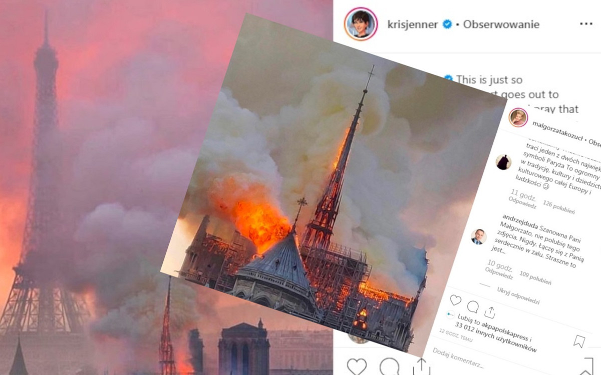 Gwiady opłakują katedrę Notre Dame. Andrzej Duda skomentował zdjęcie Kożuchowskiej