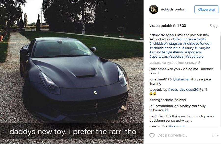 Bogate dzieciaki z Londynu chwalą się swoim przepychem