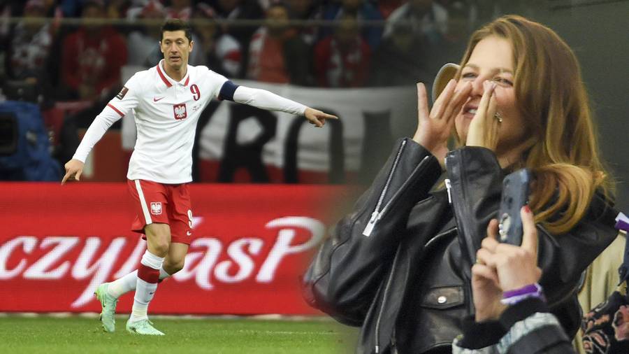 Anna Lewandowska na meczu Polska - San Marino
