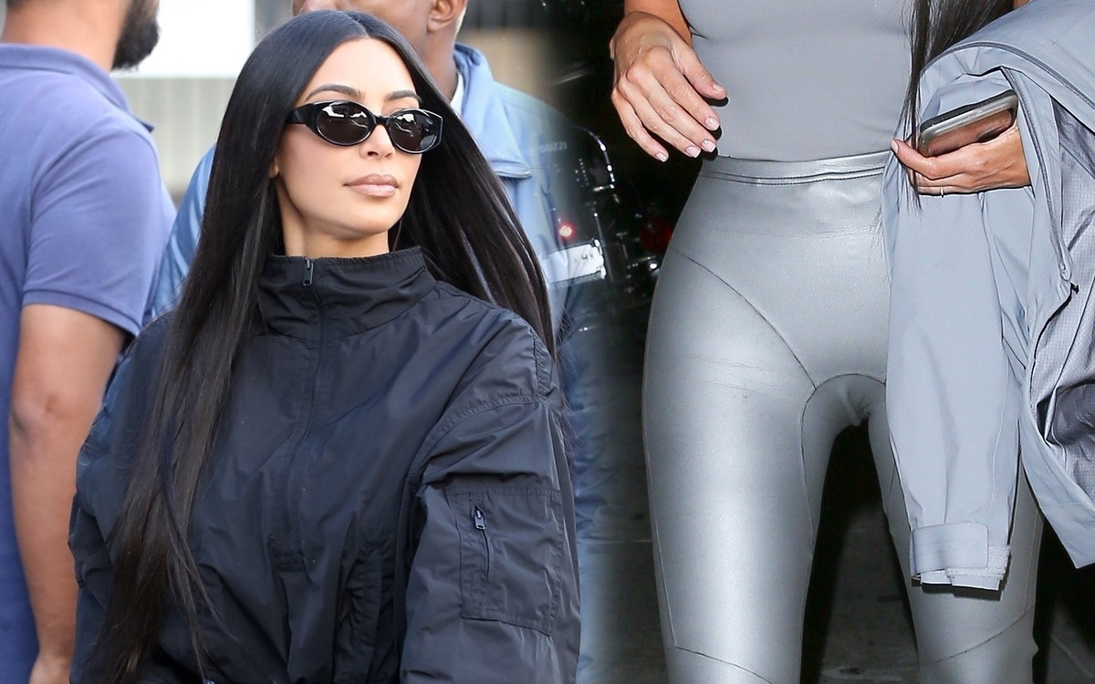 Kim Kardashian w stalowych legginsach czy czarnym kombinezonie?