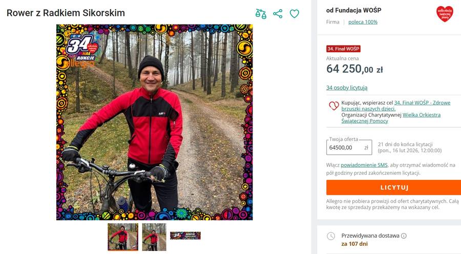 Rower z Radkiem Sikorskim, fot. Allegro