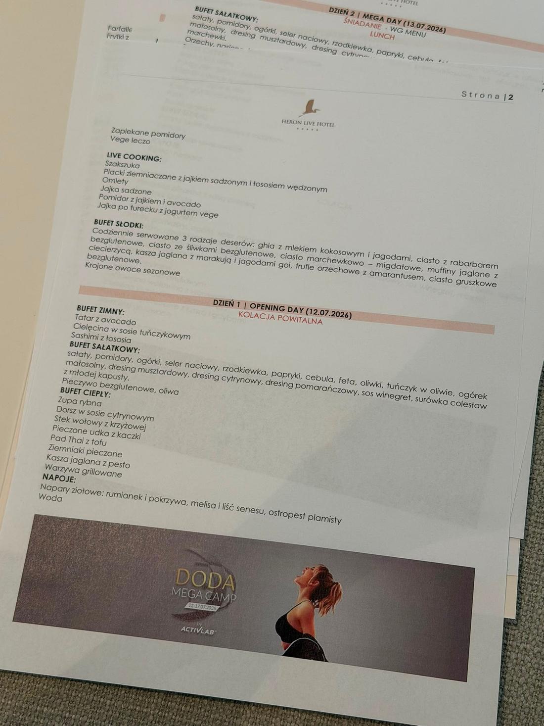 Menu na Campie Dody, fot. Kozaczek Exclusive