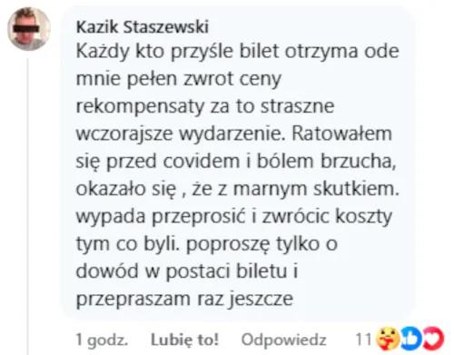 Komentarz Kazika Staszewskiego fot. screen Facebook