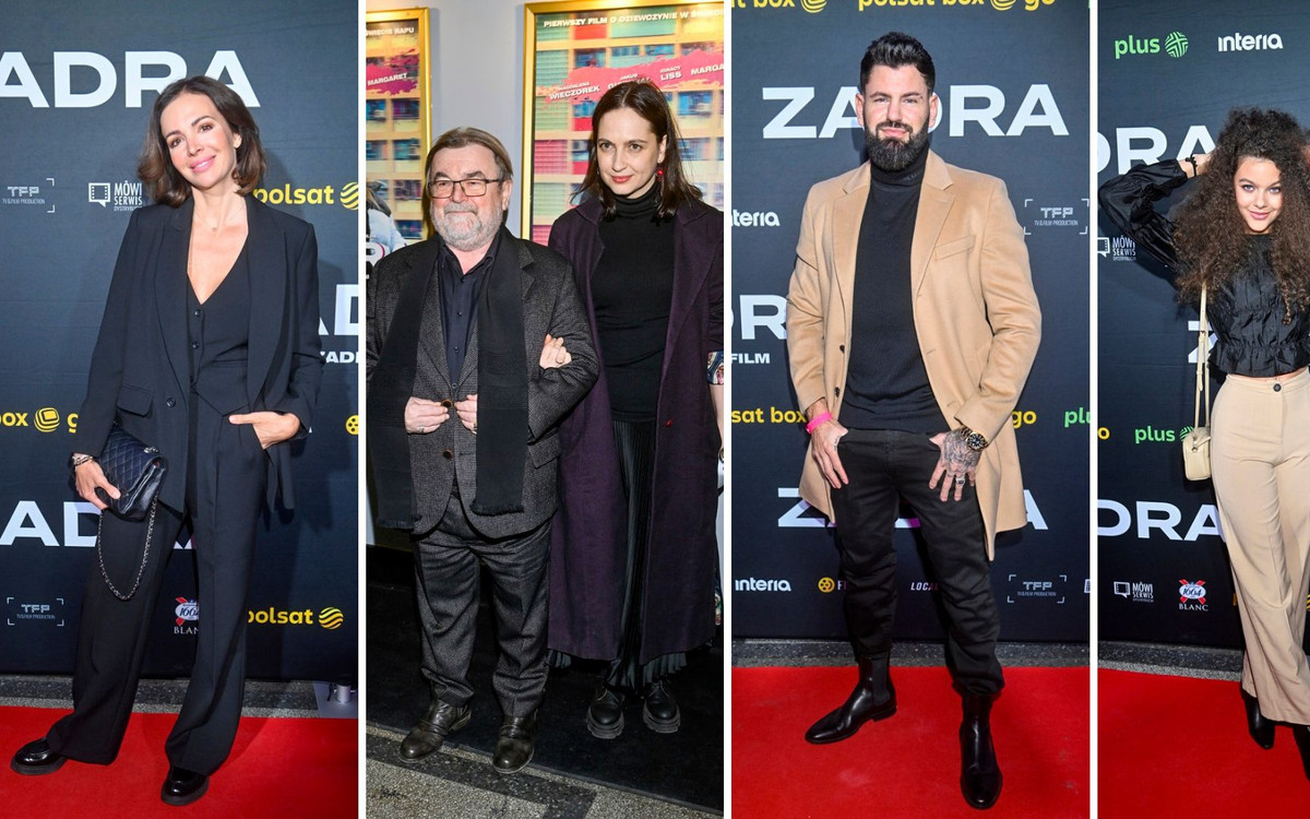 Premiera filmu “Zadra”. Miszczak i Cieślak pozują razem do zdjęć, a obok nich Wenedzikowska z nową fryzurą