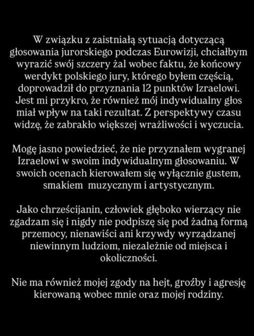 Jasiek Piwowarczyk - oświadczenie, for. Instagram