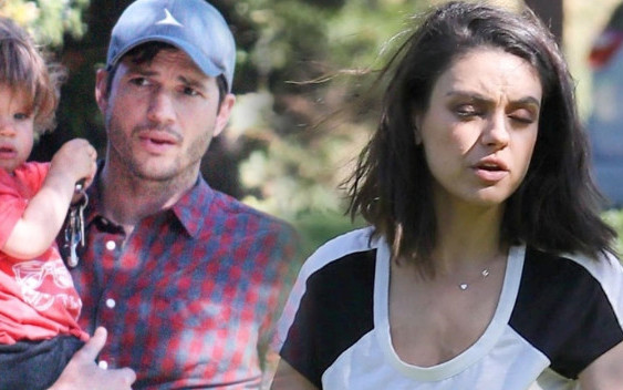 Zmęczeni Mila Kunis i Ashton Kutcher z dziećmi na placu zabaw (ZDJĘCIA)