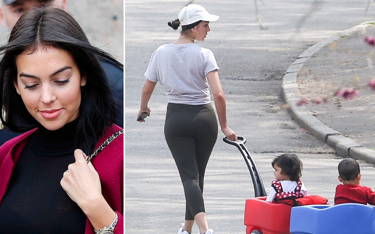 Georgina Rodriguez, partnerka Cristiano Ronaldo, ciągnie wózek z bliżniętami Evą i Mateo (ZDJĘCIA)
