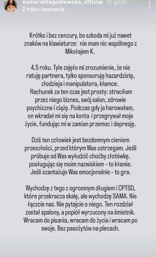 Esmeralda Godlewska opowiedziała o koszmarnym związku, fot. Instagram