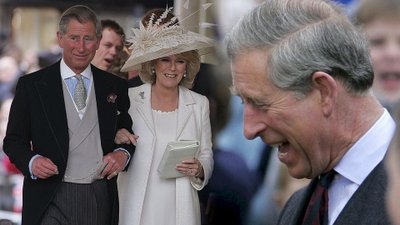 Świąteczna kartka księcia Karola i księżnej Camilli. Karol czule obejmuje małżonkę