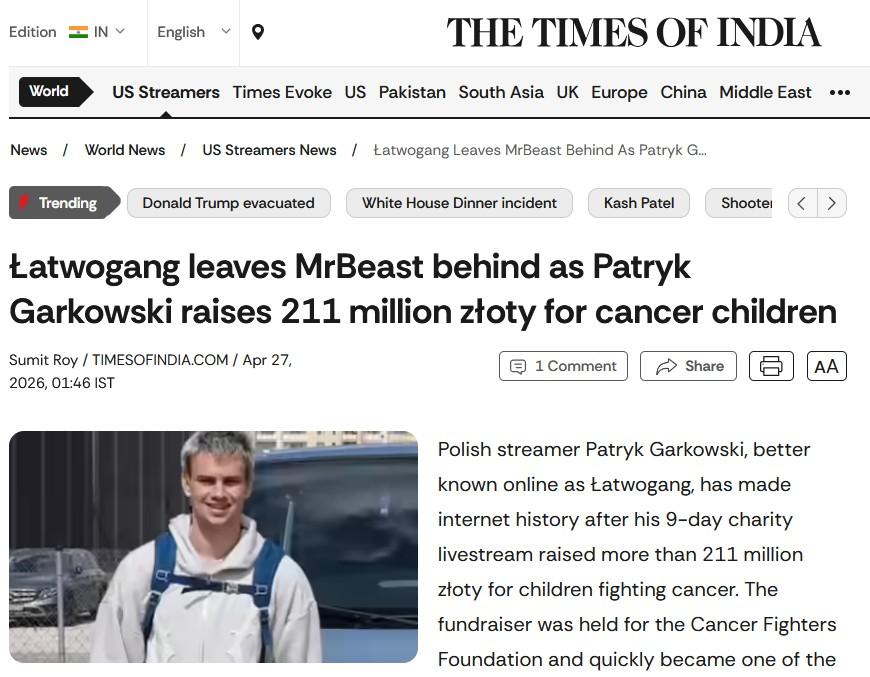 Zagraniczne media piszą o akcji Łatwoganga, fot. The Times of India