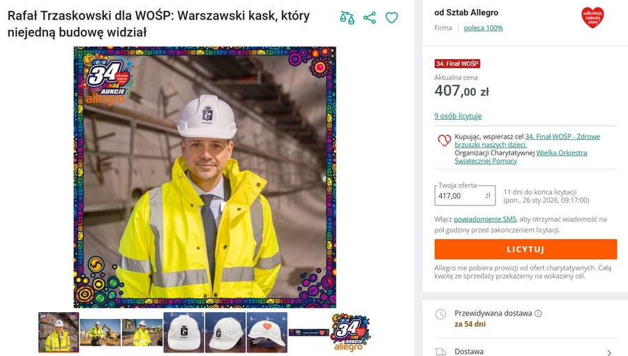 Licytacje gwiazd na WOŚP/ kadr ze strony Allegro