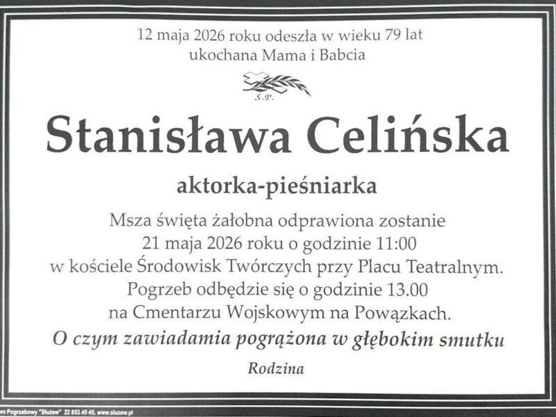Nekrolog Stanisławy Celińskiej, fot. Facebook