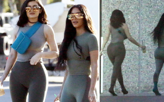 Kylie Jenner i Kim Kardashian w legginsach i sexy butach