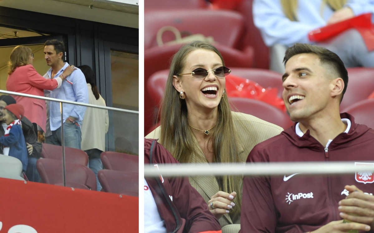 Mecz towarzyski Polska – Ukraina. Anna Lewandowska, Paulina Krupińska, Jan Bednarek z żoną