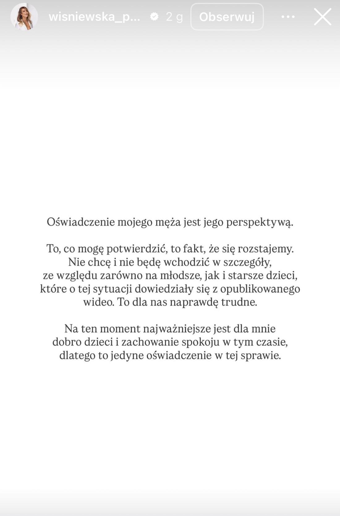 Oświadczenie Poli Wiśniewskiej/ Instagram
