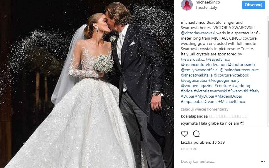 Victoria Swarovski wyszła za mąż w sukni zdobionej 500 kamieniami o wartości 3,5 miliona dolarów