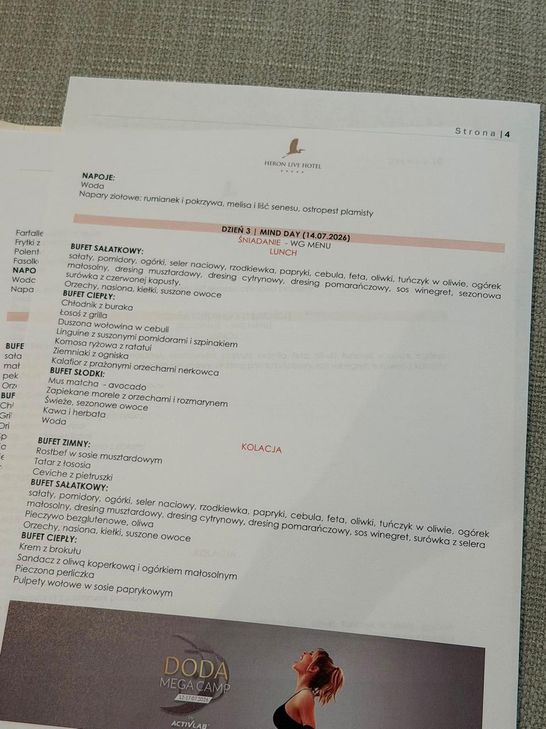 Menu na Campie Dody, fot. Kozaczek Exclusive