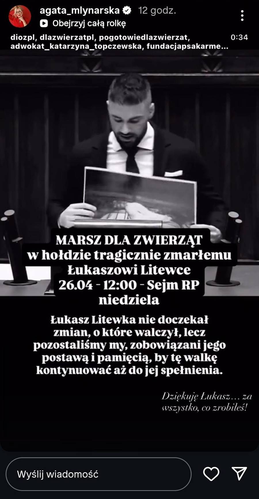 Gwiazdy żegnają Łukasza Litewkę, fot. Instagram