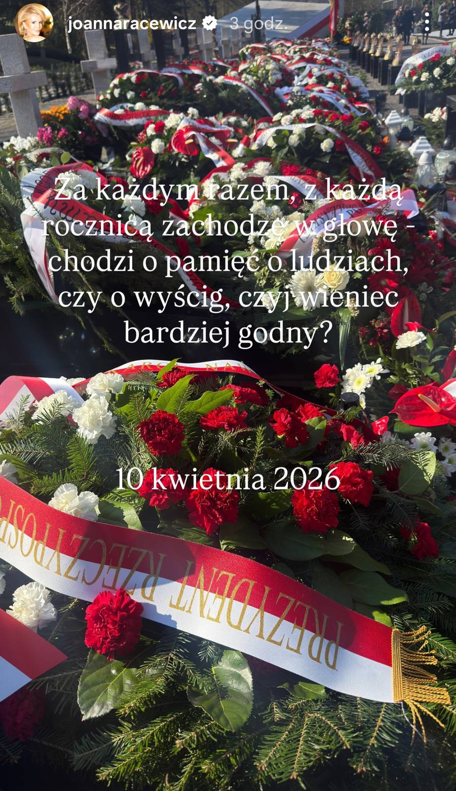 Joanna Racewicz jest oburzona wieńcami, fot. Instagram