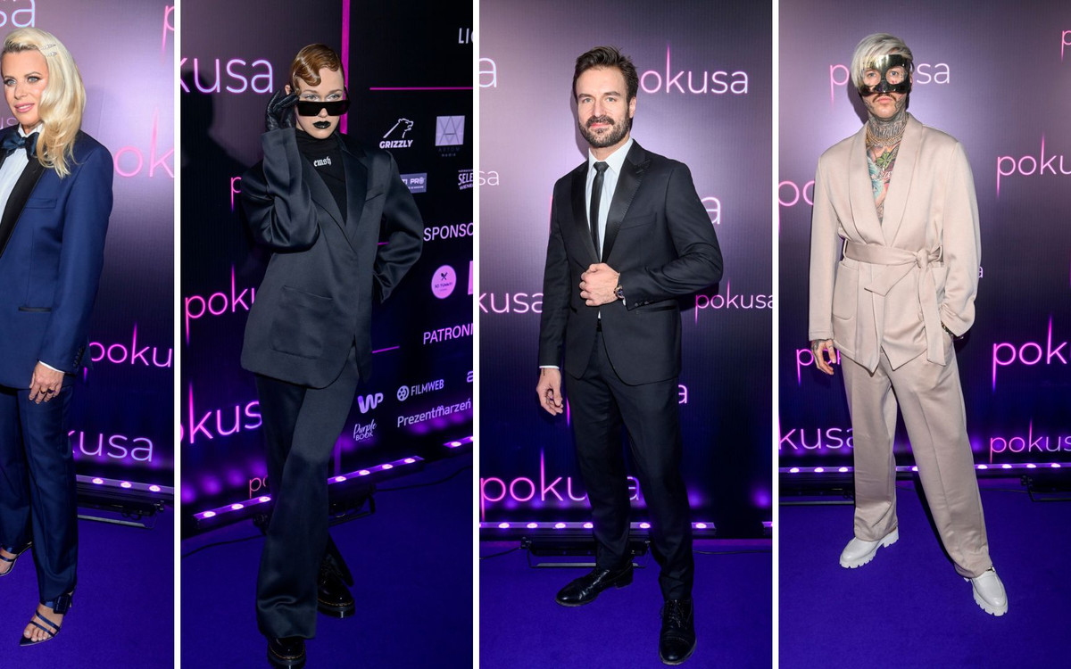 Premiera filmu “Pokusa”: Helena Englert z czarnymi ustami, Stifler w złotej masce, Maria Sadowska w smokingu