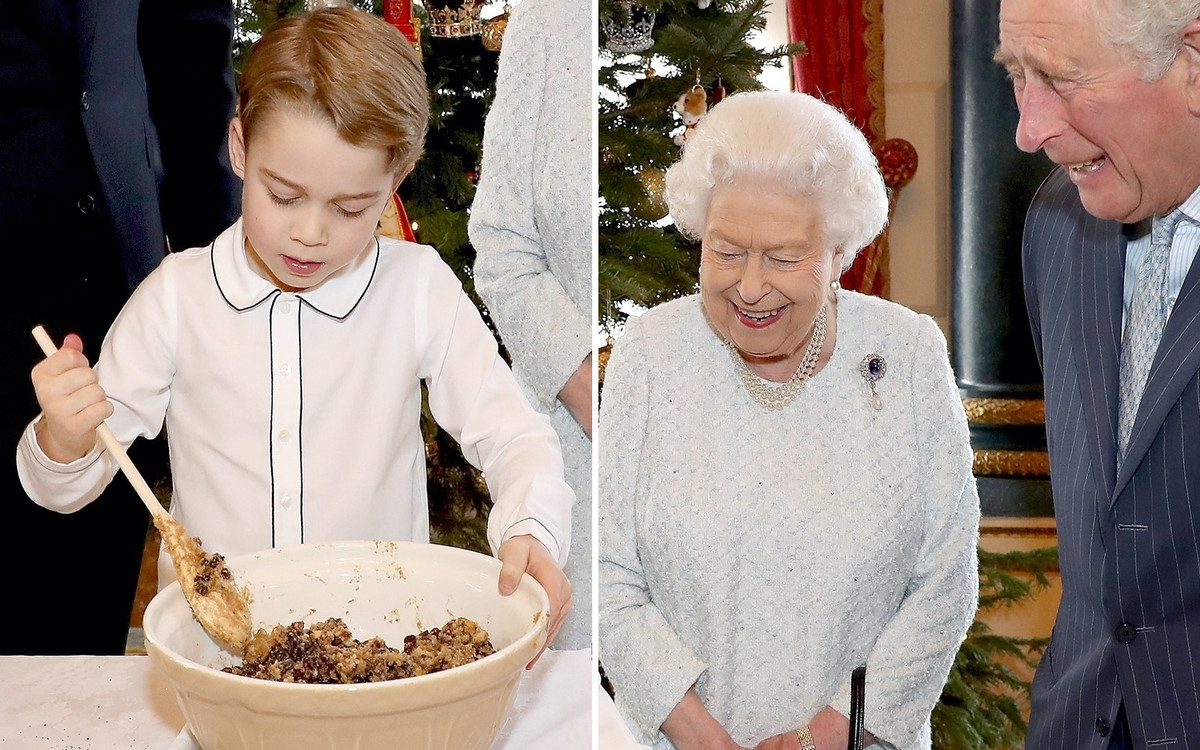 Książę George miesza świąteczne danie w misce, a prababcia Ela, dziadek Karol i tata William kibicują mu w pracy (ZDJĘCIA)