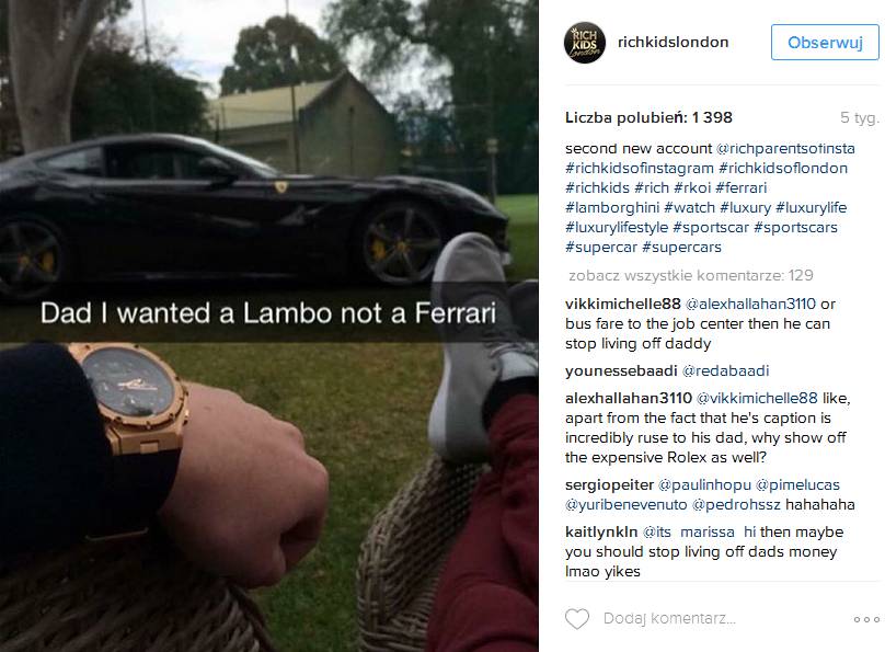 Bogate dzieciaki z Londynu chwalą się swoim przepychem