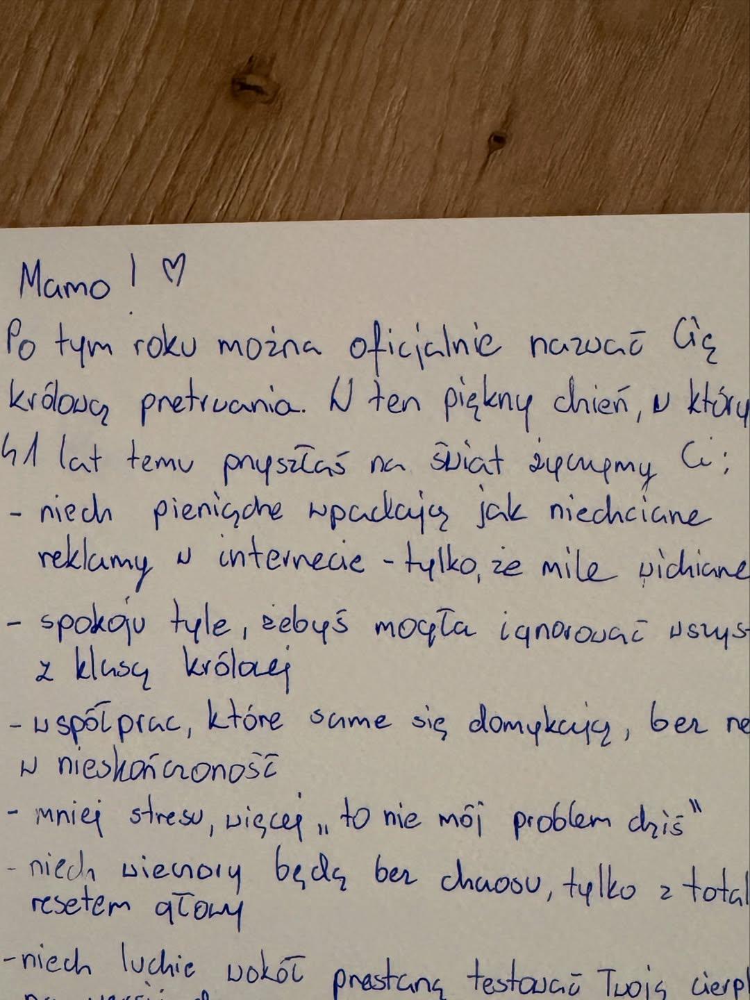 List do Poli Wiśniewskiej, fot. Instagram