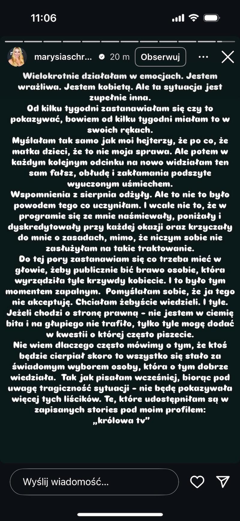 Marianna Schreiber wyjaśnia, dlaczego ujawniła notatki