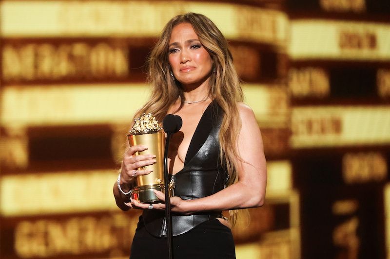 Jennifer Lopez reacts after winning the MTV Generation Award at the MTV Movie & TV Awards at Barker Hangar in Santa Monica, California, U.S., June 5, 2022.,Image: 697285386, License: Rights-managed, Restrictions: , Model Release: no, Credit line: MARIO ANZUONI / Reuters / Forum