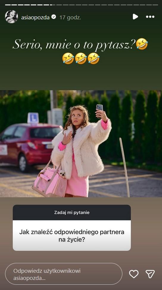 Joanna Opozda reaguje na pytanie o partnera, fot. Instagram